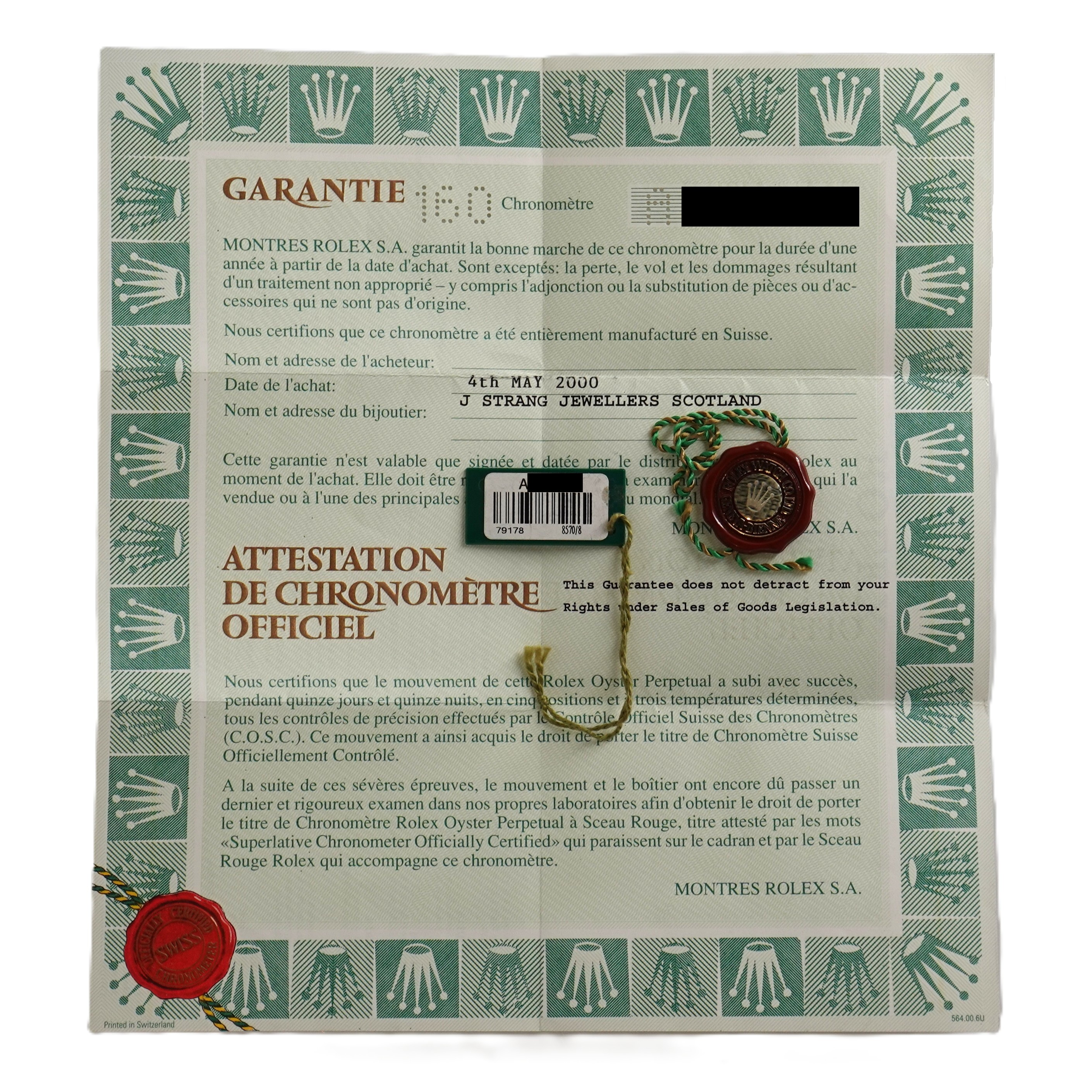 デイトジャスト（Datejust） グリーンジェイド69時ダイヤ文字盤（Green Jade）　Ref.69178 2BR　メーカー保証書付　自動巻　KRS1845